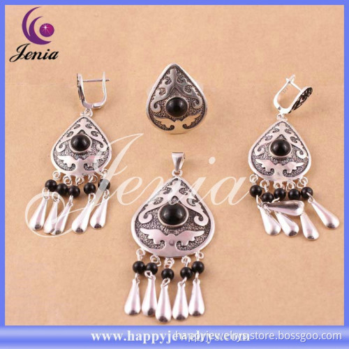 New fashion jewelry set design high quality thai silver black agate ladies jewellery (6308T3)